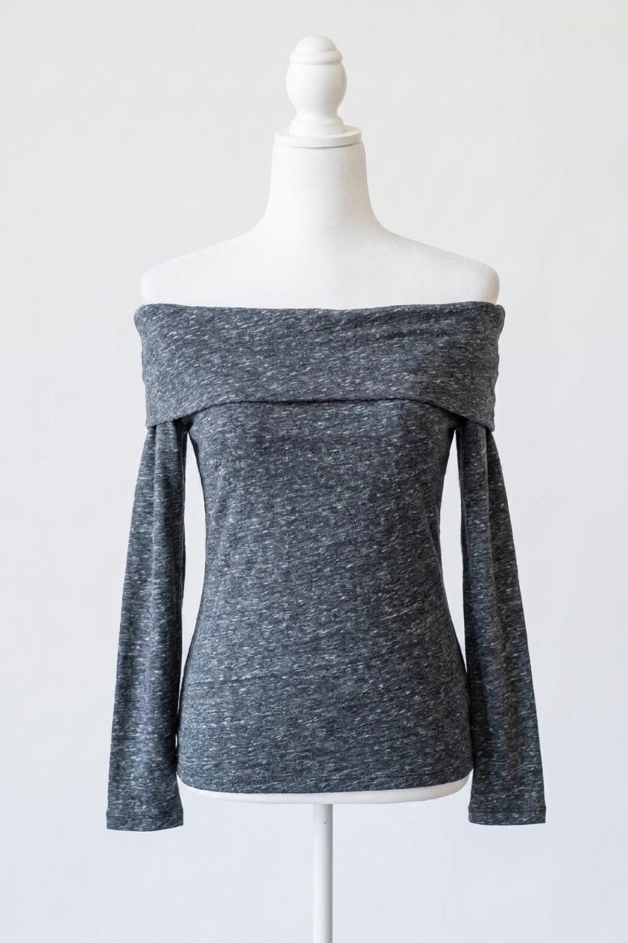 NEW CLOSED asymmetric long sleeve top in dark grey melange